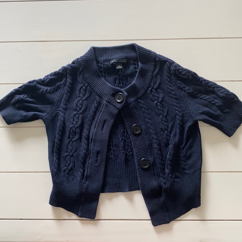 Navy Blue cropped, short sleeve cardigan